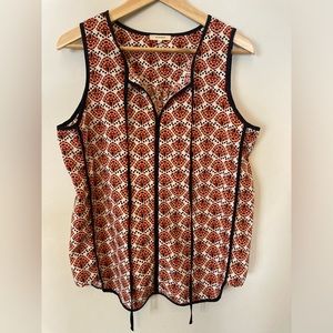 Pleione Sleeveless Split Neck Top with Ties, Size Small